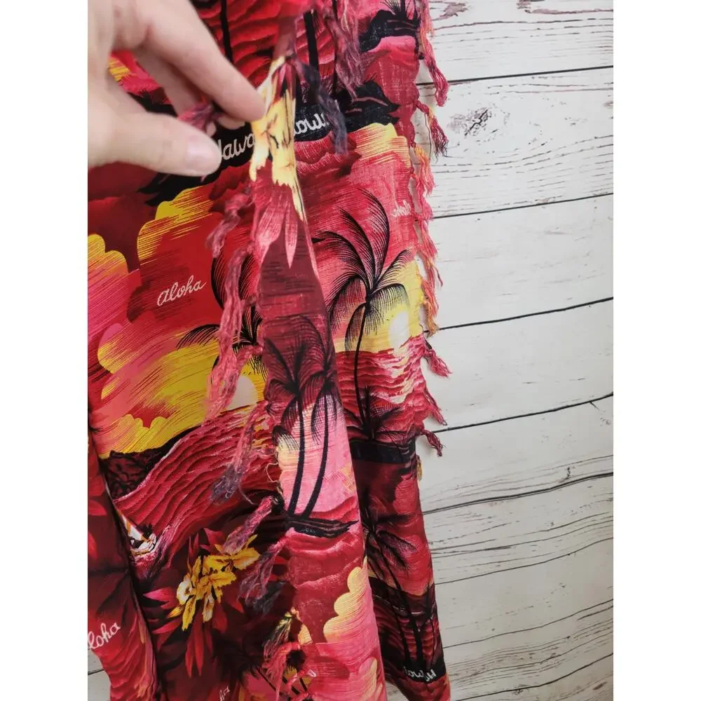 Royal Hawaiian Creations Red Pareo Beach Hawaii Aloha Fringe Dress Scarf 42